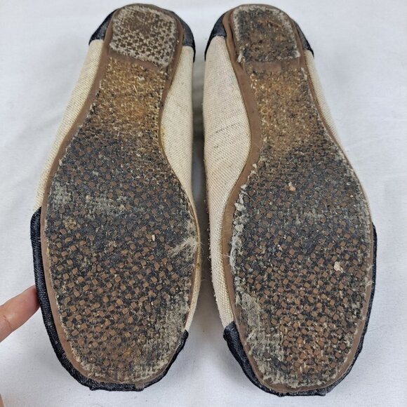 Toms Size 6 Alessandra Two Tone Ballet Flat Burlap Beige Black Lightweight - Picture 13 of 14